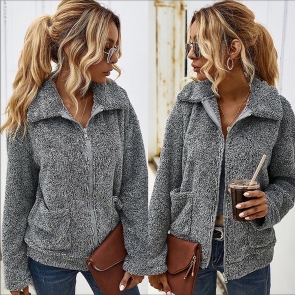 FINAL MARK/DOWN COZY FAUX FUR COAT OLIVE (S) GREY - Picture 5 of 6